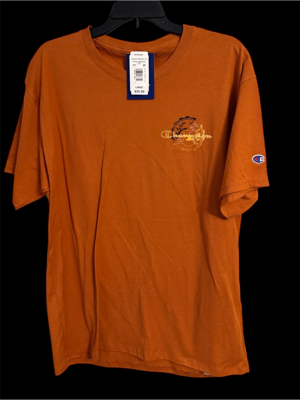 Champion Men's L Orange Crew Neck Logo Graphic Print Short Sleeve T-Shirt